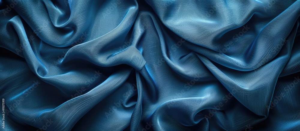 Fototapeta premium Blue textured fabric in a close up view providing copy space for text in the image