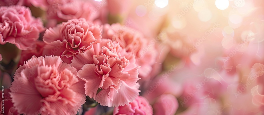 Close up pink carnation garden flowers with copy space image Close up pink carnation garden flowers with copy space image