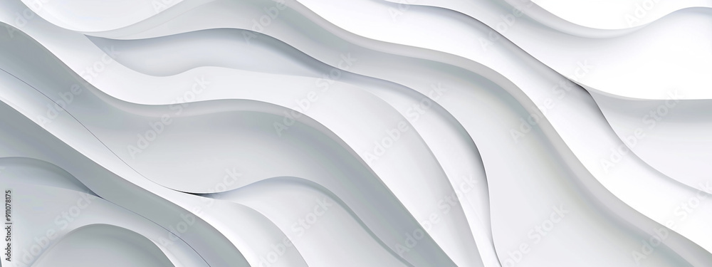 3D white geometric abstract background overlap layer on bright space with waves decoration.  Grey white abstract background paper shine and layer element vector for presentation design. 