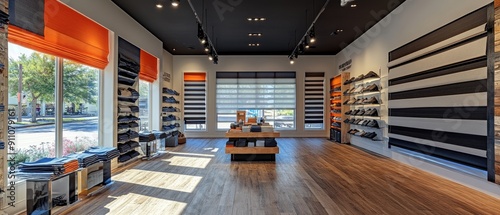 A panoramic view of the window treatment section in a store, featuring a variety of blackout cellular shades photo