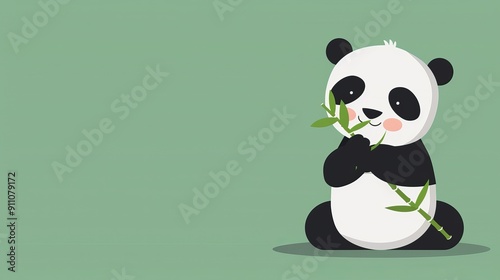 Simplistic panda munching bamboo, basic design, flat colors, uncluttered, minimalist 2D vector art