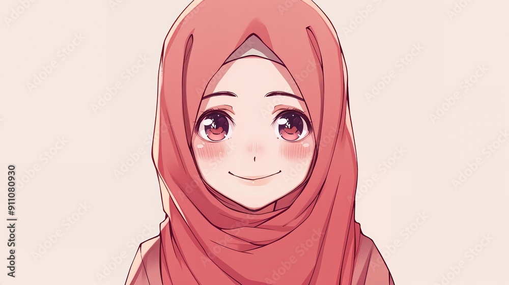 ヒジャブをつけたアニメ風の女の子 ヒジャブをつけたアニメ風の女の子