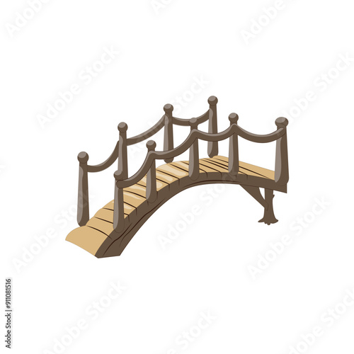 Wooden Bridge minimalist vector illustration ,simple transparent graphic element .Isolated on white background