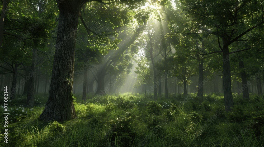 Fototapeta premium A forest with trees and grass