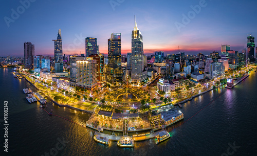 Sunset on Ho Chi Minh City center, Vietnam. Photo taken on May  2024. 