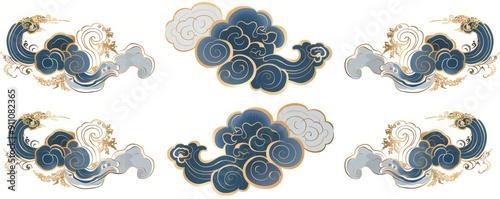 Elegant Chinese auspicious cloud decoration in traditional style on white background
