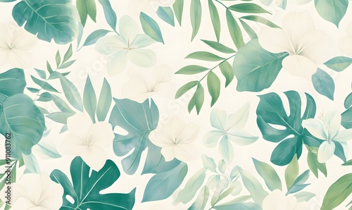 Wallpaper Mural A seamless pattern of teal and green tropical leaves, Generative AI Torontodigital.ca