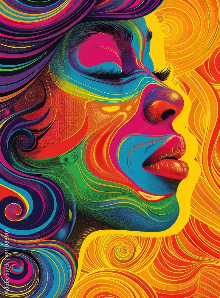 Fototapeta premium Colorful abstract portrait of a woman's face with vibrant patterns and swirls