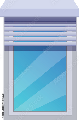 Modern window is shielding a bright blue sky with rolling shutters