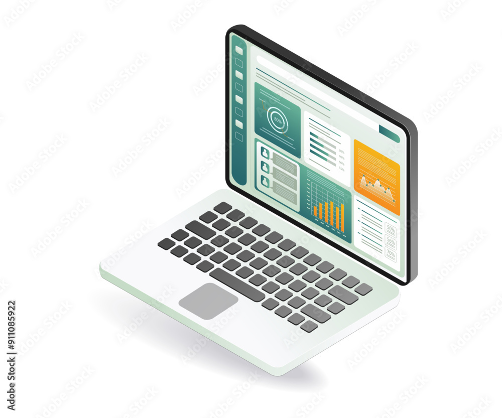 A laptop displaying a business analytics graph A laptop displaying a business analytics graph
