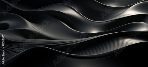 Sleek black wave pattern. A minimalist black wave pattern with smooth, flowing lines and subtle highlights, creating a sophisticated and modern aesthetic. Perfect for contemporary designs.