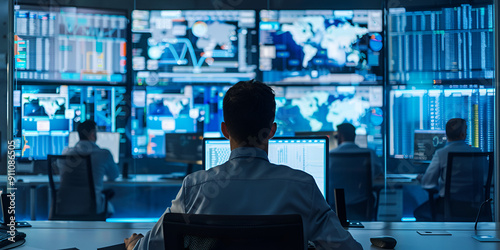 High-Tech Security Operations Center: Monitoring and Managing Cybersecurity Threats Through Advanced Technology and Real-Time Data Analysis