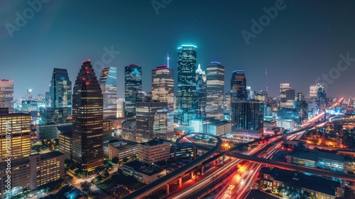 Wallpaper Mural Bustling City Skyline at Night with Illuminated Skyscrapers and Traffic Light Trails Torontodigital.ca