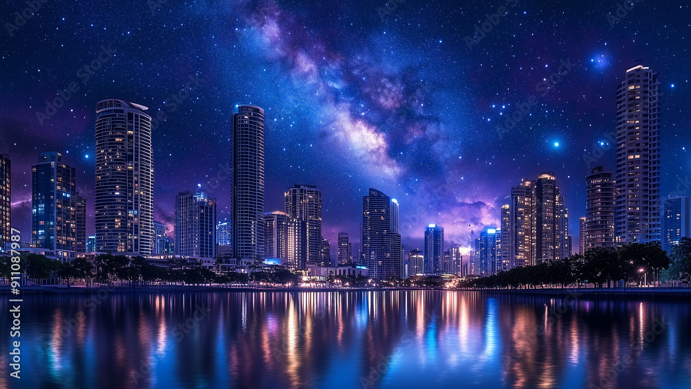 Skyscrapers and Stars: A Nighttime Symphony Skyscrapers and Stars: A Nighttime Symphony