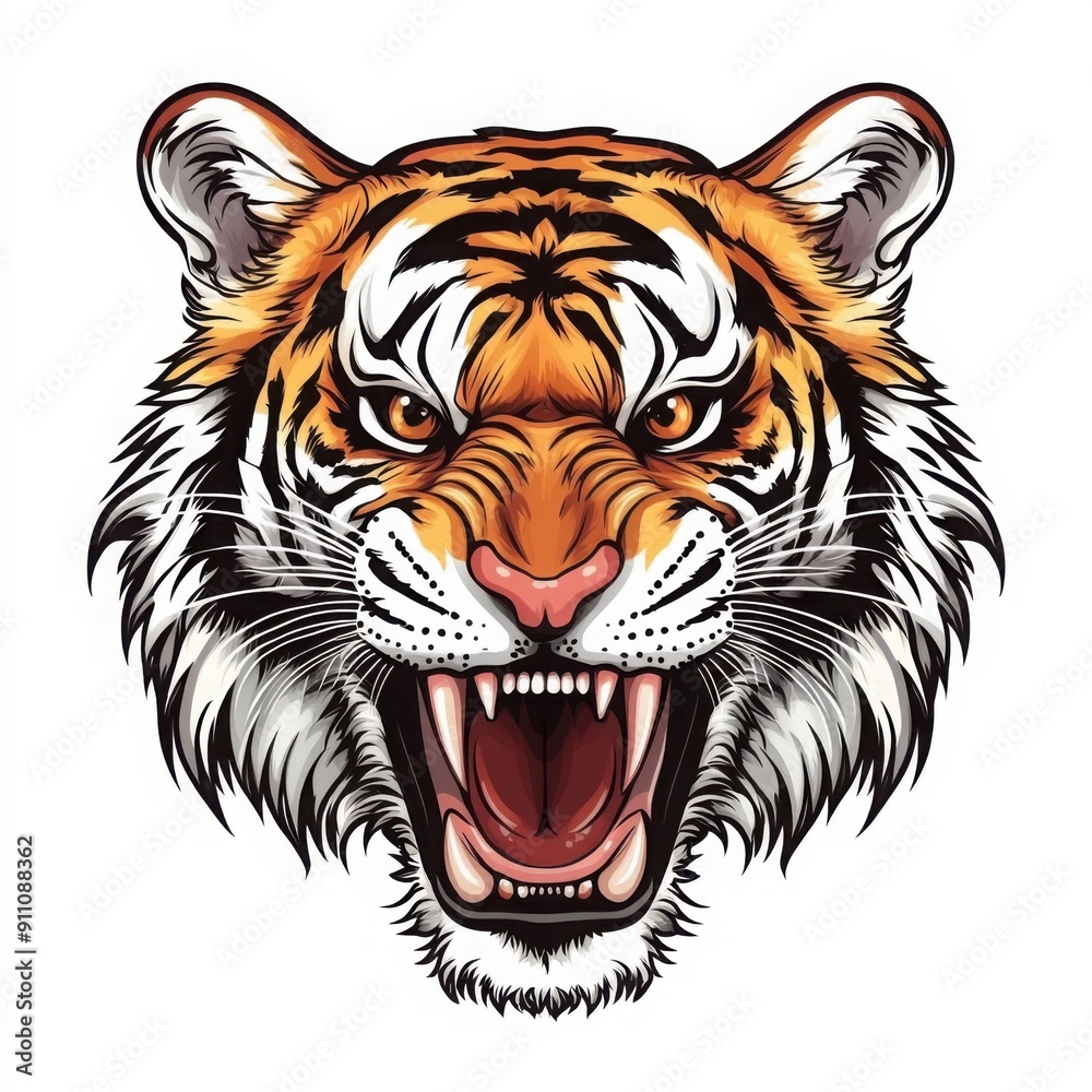 tiger head vector sticker design on white background, front view tiger head vector sticker design on white background, front view