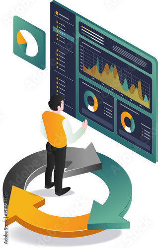 A man analyzing data on a computer screen with a graph
