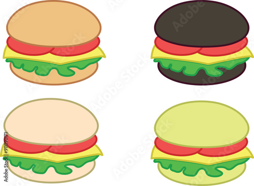 Burger icons vector set. Fast food. Black burger. Logo burger