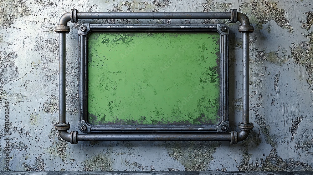 Naklejka premium Isolated on white background Illustration style of a luxurious ornate gold frame on a wall with a green screen inside, more clarity with clear light and sharp focus, super detailed