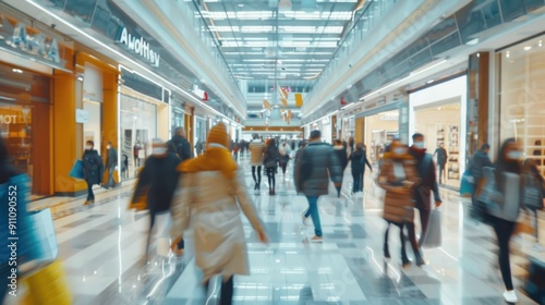 Wallpaper Mural Blurred a modern shopping mall background with people walking, with a motion blur effect. An abstract blur of a department store indoors blurred of a shopping mall. vacation weekend day. Torontodigital.ca