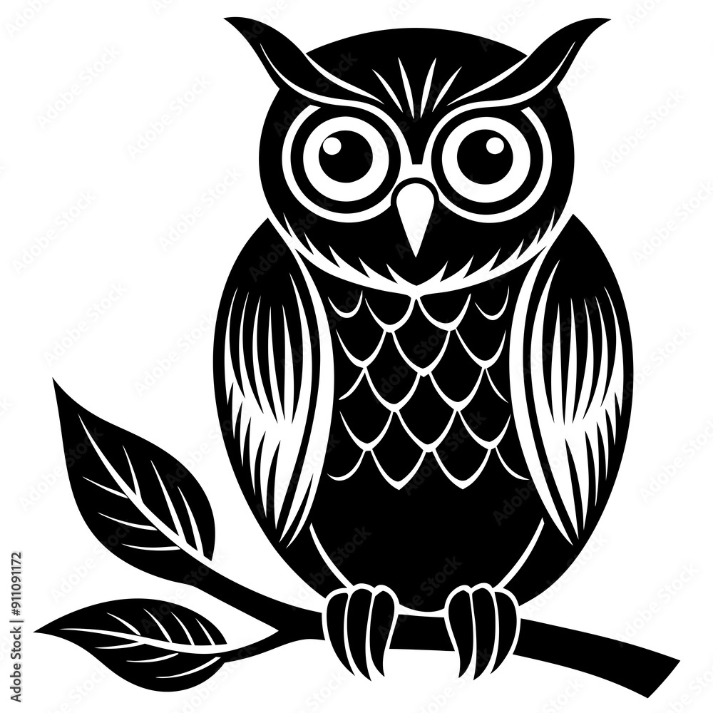 Minimalist Owl on a branch vector silhouette Minimalist Owl on a branch vector silhouette