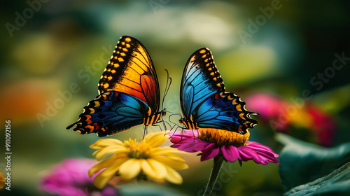 Colorful butterfly garden lush flowers photo