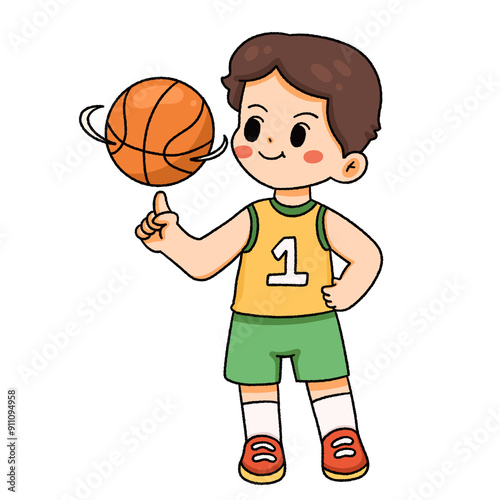 Cute cartoon illustration of children playing various sports.