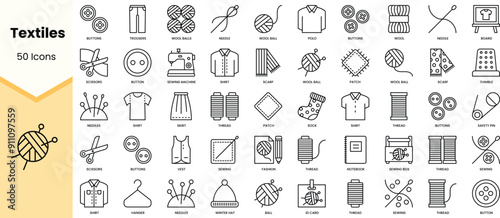 Set of textiles icons. Simple line art style icons pack. Vector illustration