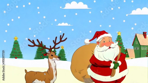 Merry Christmas animation with Santa and reindeer