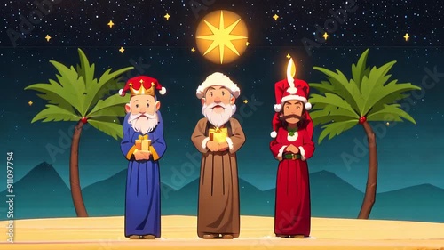 Merry Christmas animation with magic kings night scene