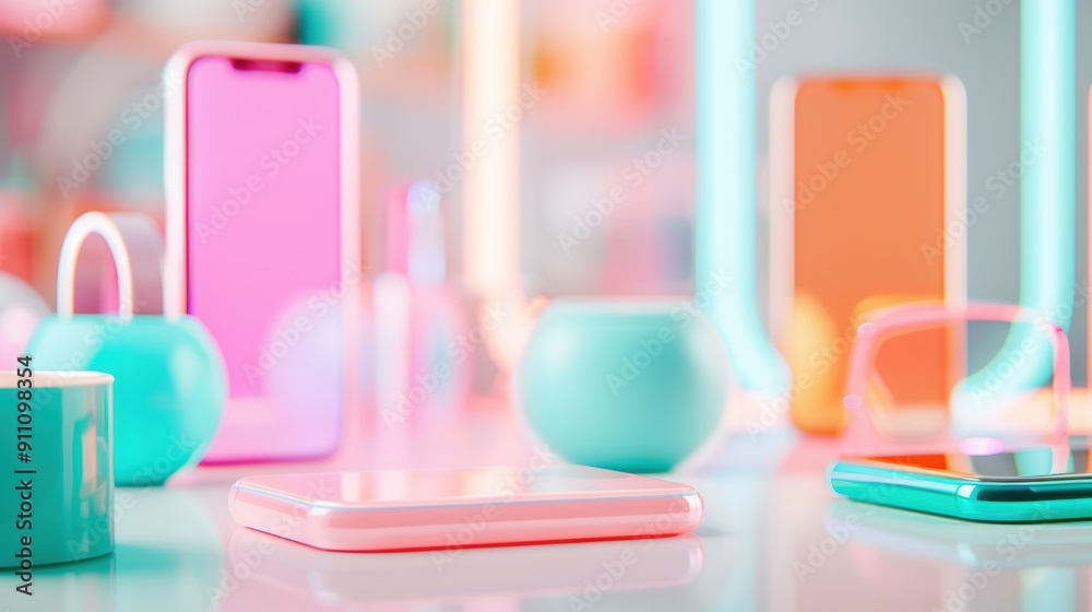 A collection of innovative and futuristic gadgets displayed in a showcase, featuring sleek designs and advanced technology. A collection of innovative and futuristic gadgets displayed in a showcase, featuring sleek designs and advanced technology.