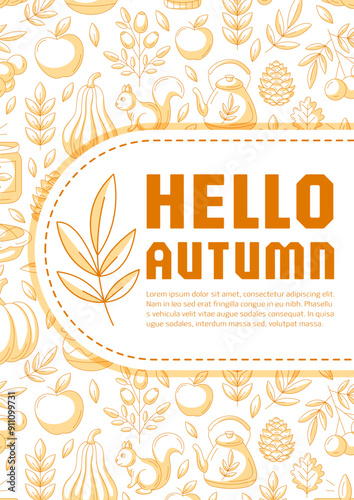 Autumn modern minimalist design, vertical poster a4 with cozy fall elements background. Seasonal vector illustration for banner, book cover, notebook, card, invitation, advertising or planner