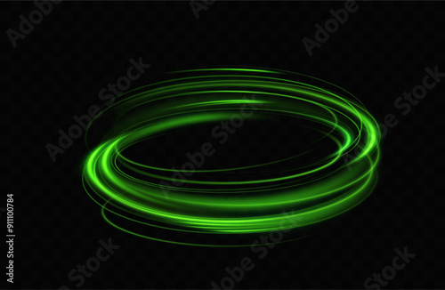 Green neon ring. Glowing circle. Glow effect. Round light frame. abstract light lines of movement and speed. Abstract light lines of movement and speed. light green ellipse.