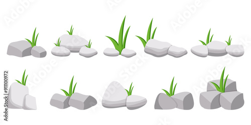 Stone With Grass Vector