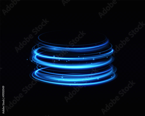 Blue neon ring. Glowing circle. Glow effect. Round light frame. abstract light lines of movement and speedAbstract light lines of movement and speed. light blue ellipse.