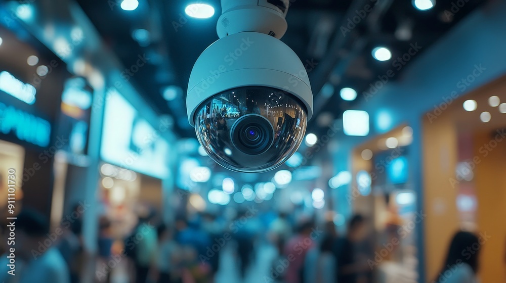 Modern Security Camera on Blue Background