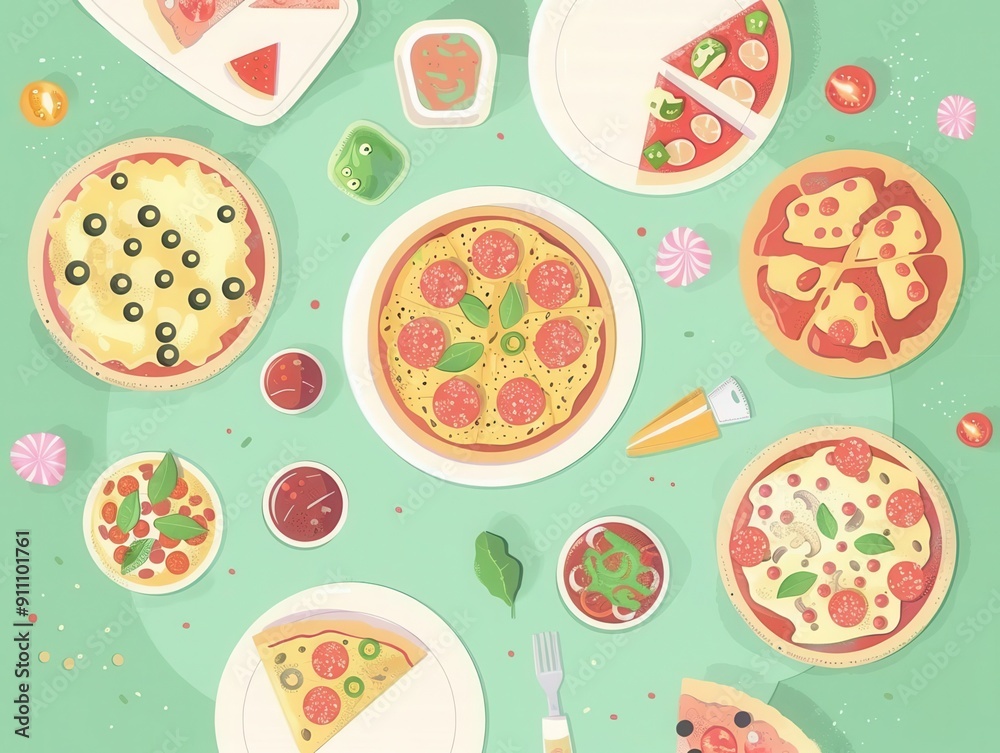 6 United States pizza flat design bird's-eye view casual dining theme animation colored pastel 6 United States pizza flat design bird's-eye view casual dining theme animation colored pastel