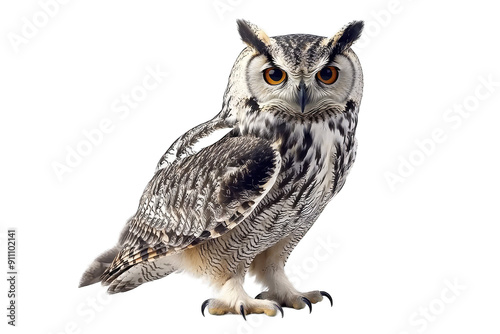 A majestic owl with striking features, showcasing its beautiful feathers and piercing eyes, perfect for nature-themed projects. photo