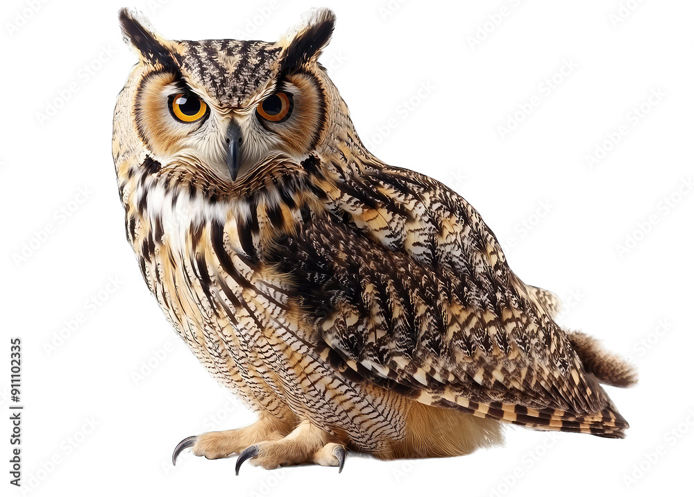 Fototapeta premium Portrait of a majestic owl with striking features, showcasing its intricate plumage and piercing gaze, perfect for wildlife lovers.