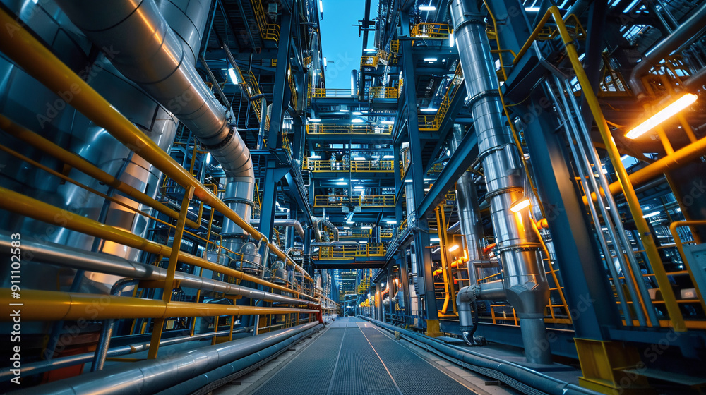 An intricate network of industrial pipes on site. An intricate network of industrial pipes on site.