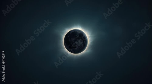 Image of a total solar eclipse showcasing the moon covering the sun, revealing the luminous solar corona against a dark sky.