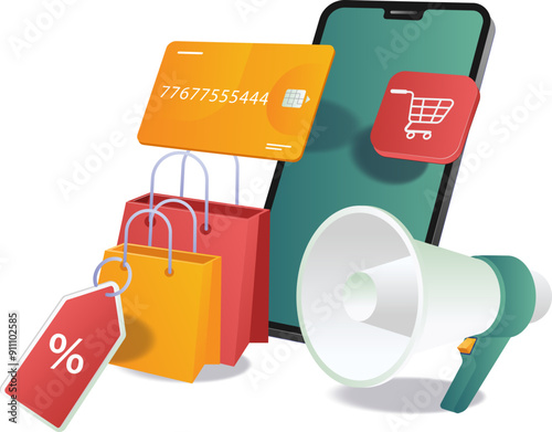 A visual representation of mobile commerce and e-commerce, showcasing online shopping on mobile devices and computers