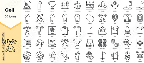 Set of golf icons. Simple line art style icons pack. Vector illustration