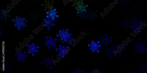 Dark multicolor vector background with covid-19 symbols.
