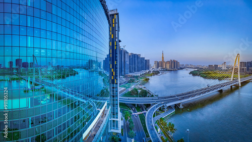 Fototapeta Naklejka Na Ścianę i Meble -  Sunset on Ho Chi Minh City center, Vietnam. Photo taken on May  2024. 