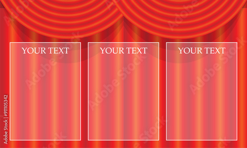 Background from beautifully draped red fabric with three places for your text. Original template for your project. Vector illustration