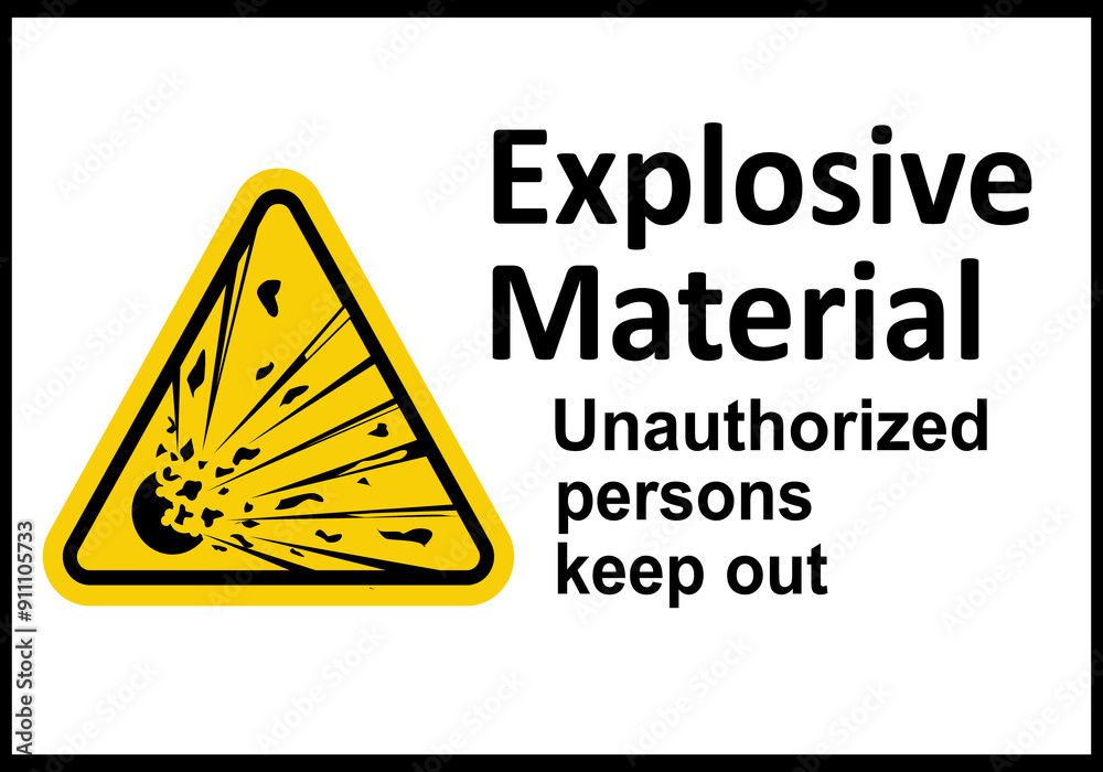 Explosive sign. Warning of danger near warehouses and containers with explosives. Warning sign for explosives. Danger to life. Caution, explosive material. Laboratory work. Explosive sign. Warning of danger near warehouses and containers with explosives. Warning sign for explosives. Danger to life. Caution, explosive material. Laboratory work.