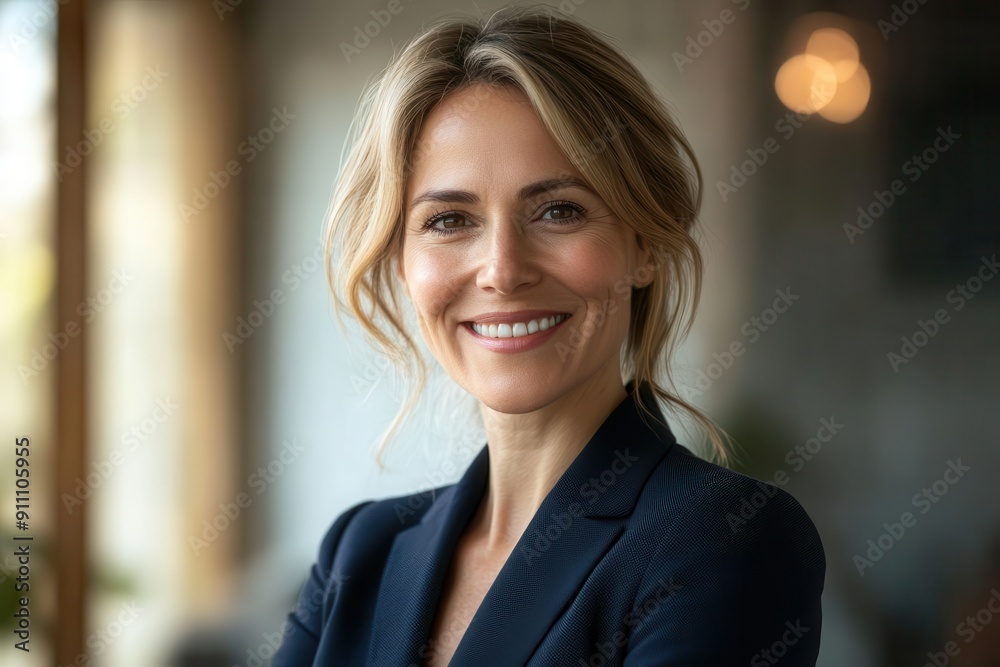 confident female ceo portrait middleaged woman in navy suit warm smile modern office setting soft natural light professional yet approachable demeanor empowerment and leadership theme confident female ceo portrait middleaged woman in navy suit warm smile modern office setting soft natural light professional yet approachable demeanor empowerment and leadership theme