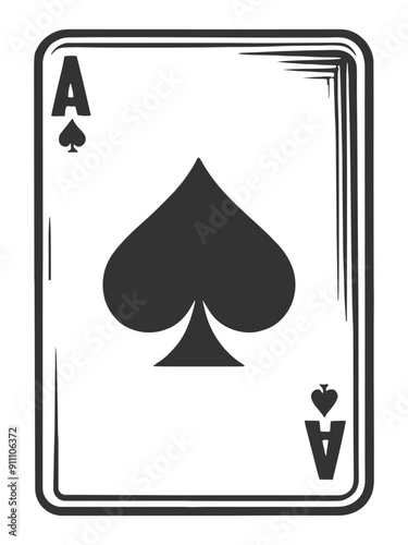 Ace of Spades playing card, featuring a large central spade symbol with a classic design sketch engraving generative ai vector illustration. Scratch board imitation. Black and white image.