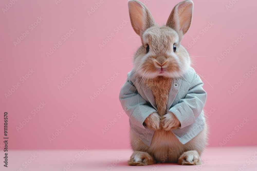 Adorable bunny dressed in a pink jacket. Adorable bunny dressed in a pink jacket.