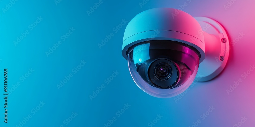 Modern Security Camera on Blue Background Modern Security Camera on Blue Background
